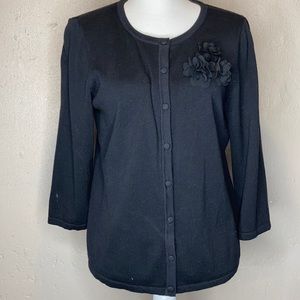 Christopher and Banks Cardigan Medium M Black Button Up Formal Dress Up Floral